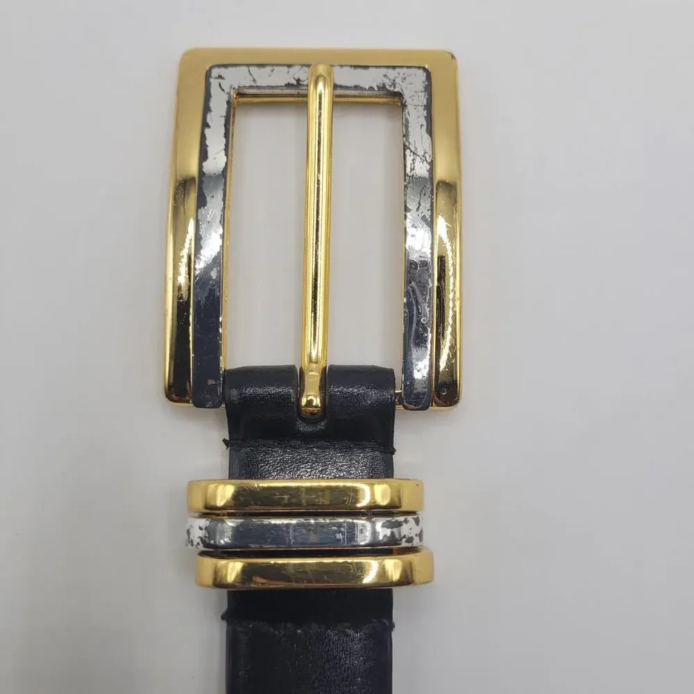 Perry Ellis Belt Small Black Leather Slim Minimalist Tailored 90s Elevated Retro